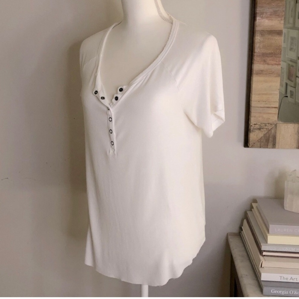 American Eagle🦅Soft & Sexy Rib Medium Ivory White Snap Henley
